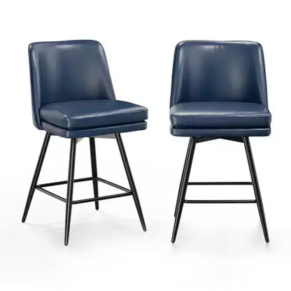 Tabouret de bar pivotant en similicuir noir / bleu / marron / vert / blanc, lot de 2