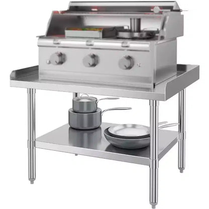 Commercial Stainless Steel Prep Table, 28x48 Heavy Duty Work Table, Adjustable Undershelf & Side Risers, for Restaurant Kitchen, Food Service