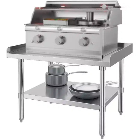 Commercial Stainless Steel Prep Table, 28x48 Heavy Duty Work Table, Adjustable Undershelf & Side Risers, for Restaurant Kitchen, Food Service