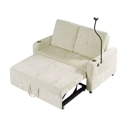 CLIHOME 53.9 Modern Loveseat Pull-out Sofa Bed with Adjustable Backrest, Three Charging Ports and Side Storage Pockets