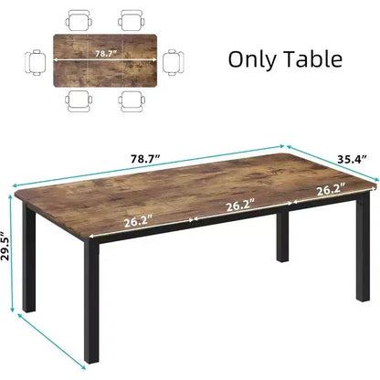 Table à manger rectangulaire industrielle noire/grise/couleur rétro, 6 à 8 places