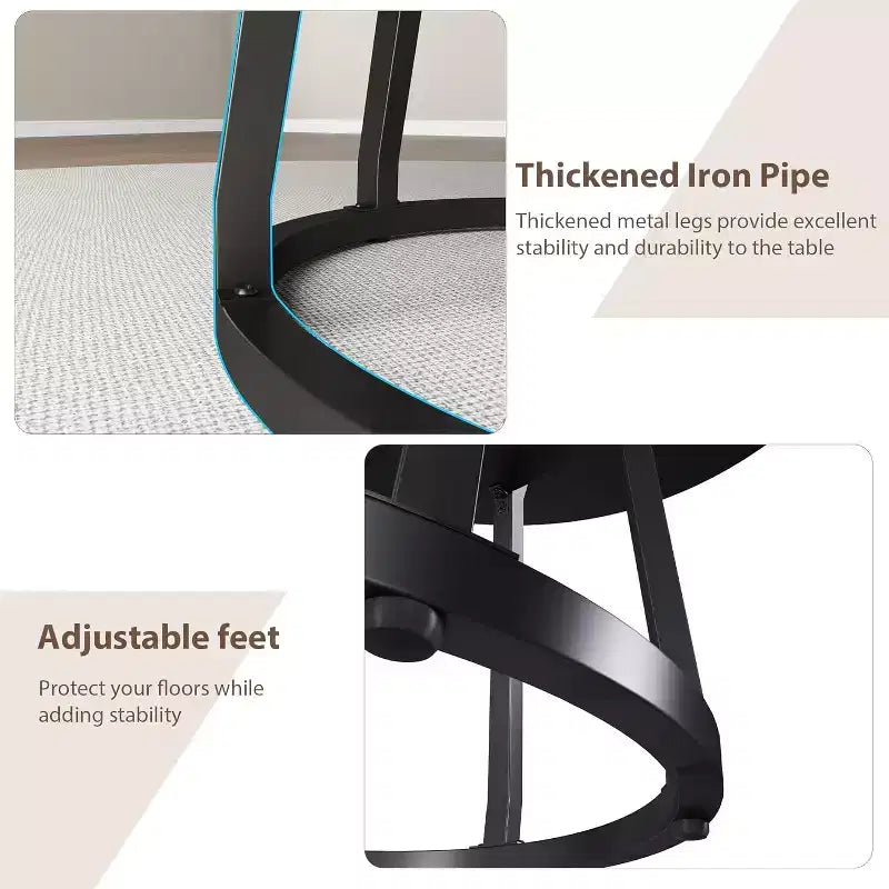 Table à manger ronde noir/gris/naturel/bois+noir, style rustique, 4 à 6 places