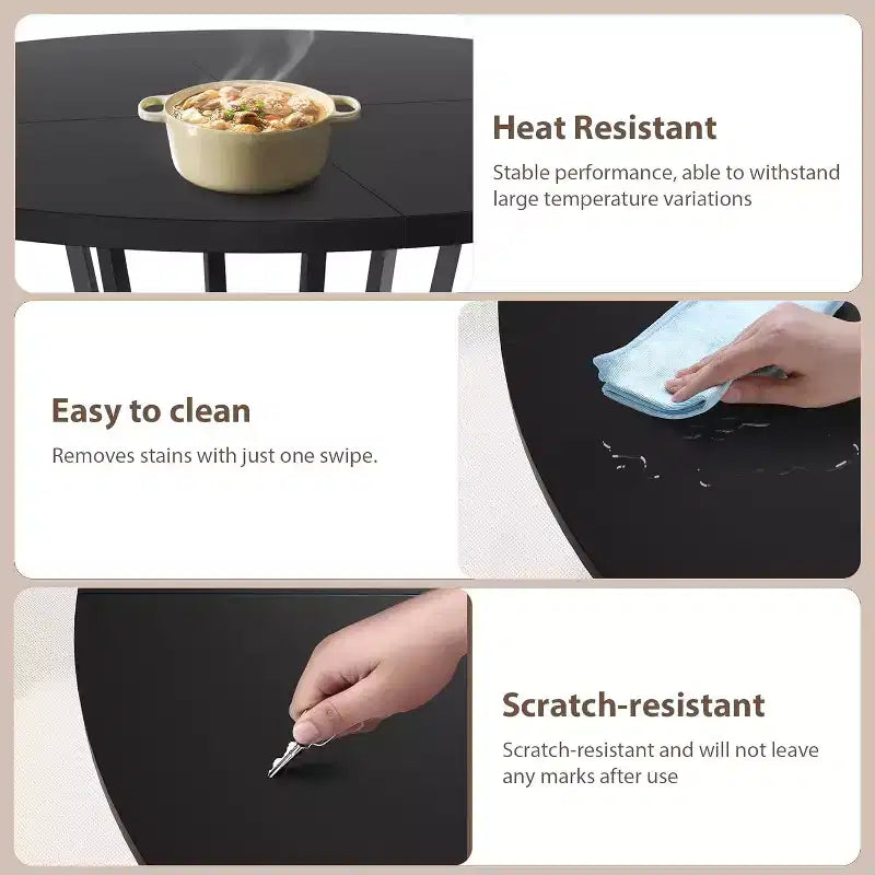 Table à manger ronde noir/gris/naturel/bois+noir, style rustique, 4 à 6 places