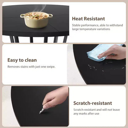 Table à manger ronde noir/gris/naturel/bois+noir, style rustique, 4 à 6 places