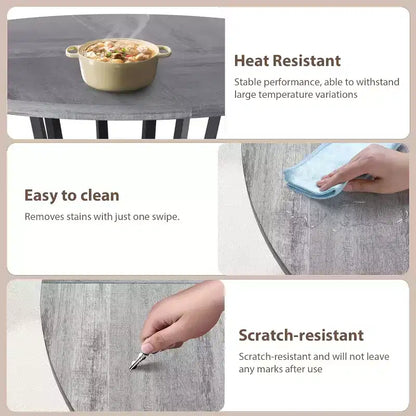 Table à manger ronde noir/gris/naturel/bois+noir, style rustique, 4 à 6 places