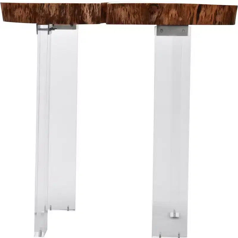 Table d'appoint en bois d'acacia à bord naturel marron, pieds en acrylique transparent
