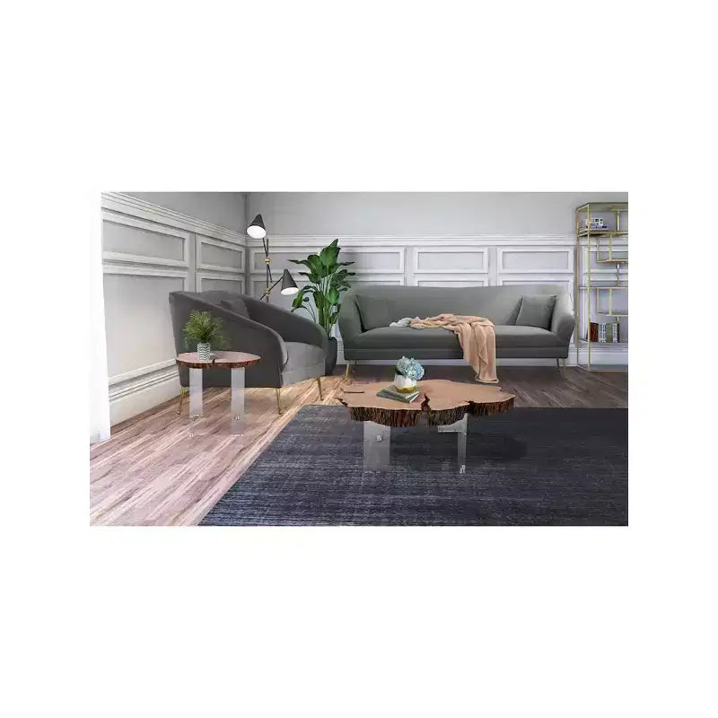 Table d'appoint en bois d'acacia à bord naturel marron, pieds en acrylique transparent