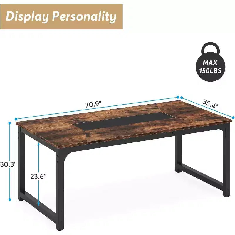Table à manger rectangulaire en bois Marron / Marron et noir / Gris / Blanc, 6 places