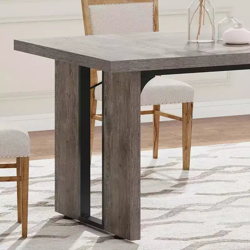 Table à manger rectangulaire en bois Marron / Marron et noir / Gris / Blanc, 6 places