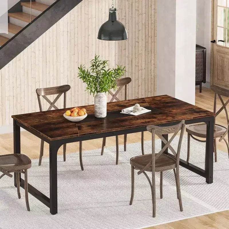 Table à manger rectangulaire en bois Marron / Marron et noir / Gris / Blanc, 6 places