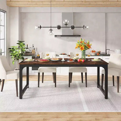 Table à manger rectangulaire en bois Marron / Marron et noir / Gris / Blanc, 6 places