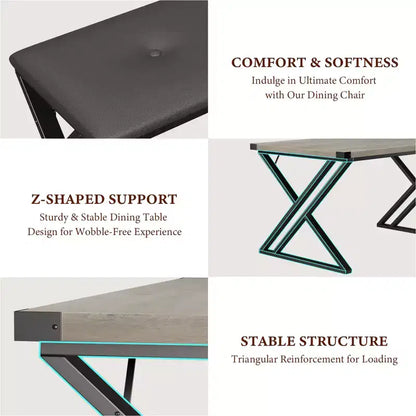Ensemble de table à manger 3 pièces marron/gris avec 2 bancs, 4 places