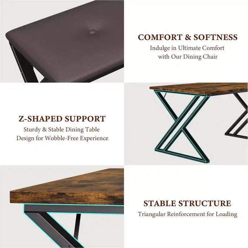Ensemble de table à manger 3 pièces marron/gris avec 2 bancs, 4 places