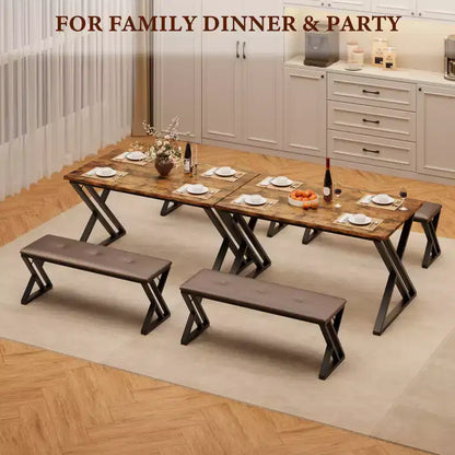 Ensemble de table à manger 3 pièces marron/gris avec 2 bancs, 4 places
