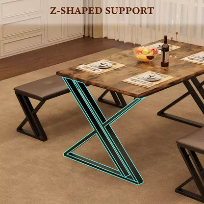 Ensemble de table à manger 3 pièces marron/gris avec 2 bancs, 4 places