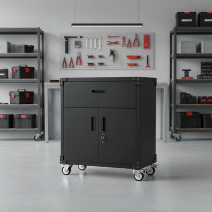 Metal Garage Storage Cabinets with Wheels, Heavy Duty Rolling Tool Cabinet with Drawer, Adjustable Shelf & Locks, Rust Resistant for Workshop