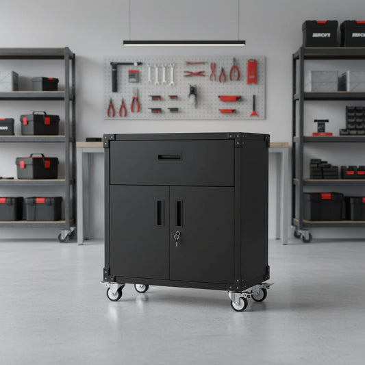 Metal Garage Storage Cabinets with Wheels, Heavy Duty Rolling Tool Cabinet with Drawer, Adjustable Shelf & Locks, Rust Resistant for Workshop