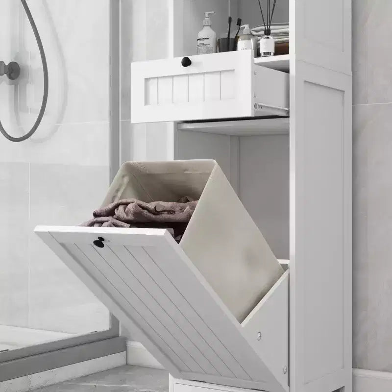 Meuble de rangement en MDF blanc avec 2 tiroirs et 2 étagères, pour 1 personne