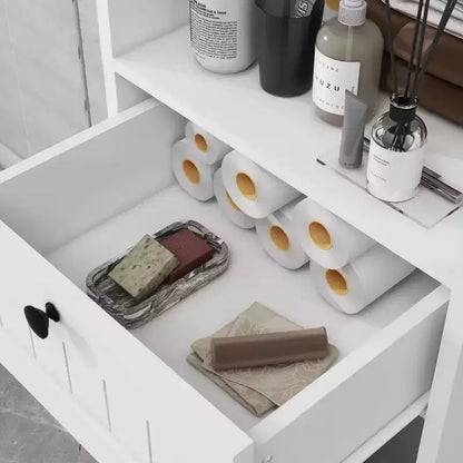 Meuble de rangement en MDF blanc avec 2 tiroirs et 2 étagères, pour 1 personne