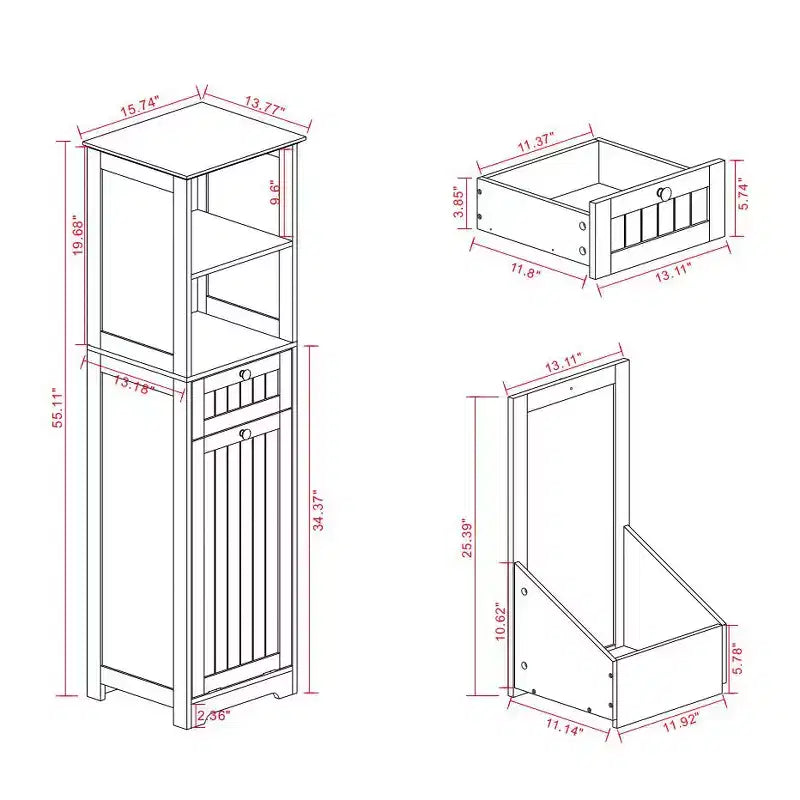 Meuble de rangement en MDF blanc avec 2 tiroirs et 2 étagères, pour 1 personne