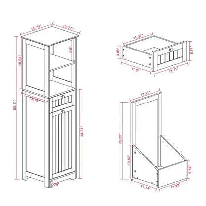 Meuble de rangement en MDF blanc avec 2 tiroirs et 2 étagères, pour 1 personne