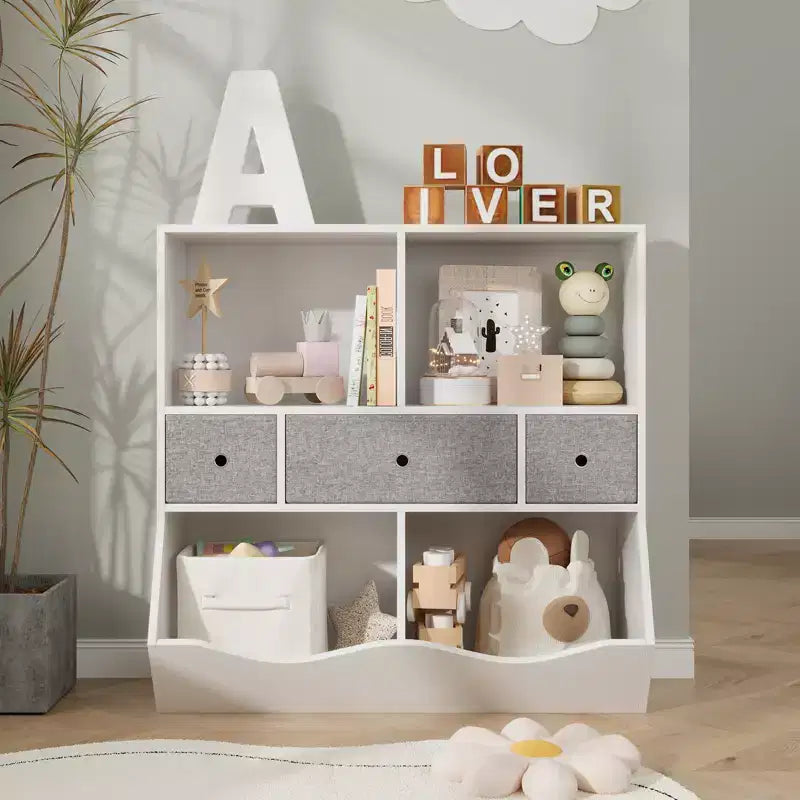 COZONY Kids Bookshelf & Toy Storage Organizer - Floor Cabinet with 3 Drawers for Nursery, Playroom