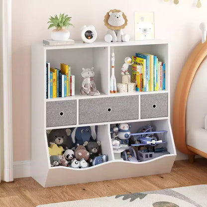 Étagère à Livres et Meuble de Rangement pour Jouets pour Enfants en Bois Blanc avec 3 Tiroirs, 1 Enfant