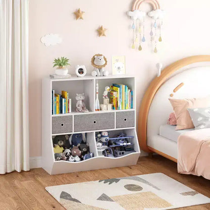Étagère à Livres et Meuble de Rangement pour Jouets pour Enfants en Bois Blanc avec 3 Tiroirs, 1 Enfant