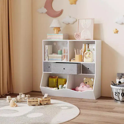 Étagère à Livres et Meuble de Rangement pour Jouets pour Enfants en Bois Blanc avec 3 Tiroirs, 1 Enfant