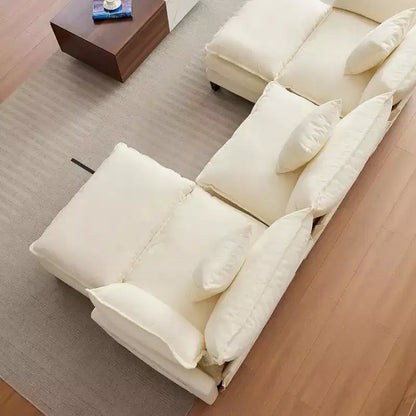 Canapé d'angle en chenille beige/marron clair, 3 places, avec 1 ou 2 poufs