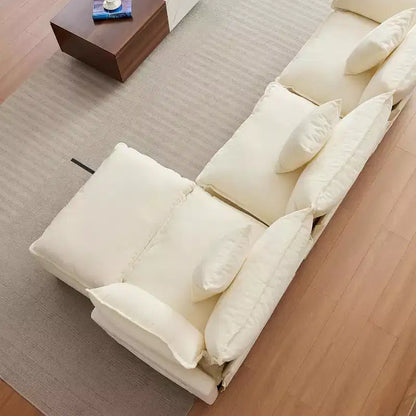 Canapé d'angle en chenille beige/marron clair, 3 places, avec 1 ou 2 poufs
