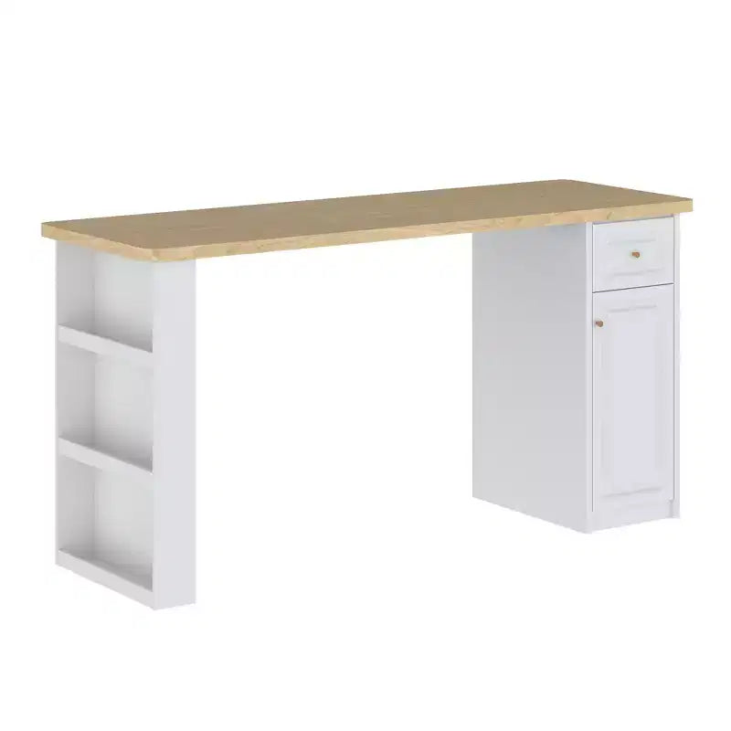 Meuble de buanderie autoportant blanc et bois avec étagères réglables et tiroir, 82,7 po larg.