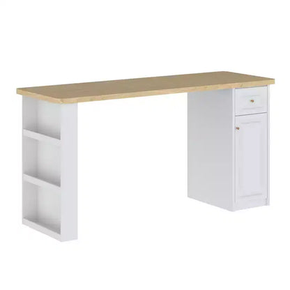 Meuble de buanderie autoportant blanc et bois avec étagères réglables et tiroir, 82,7 po larg.