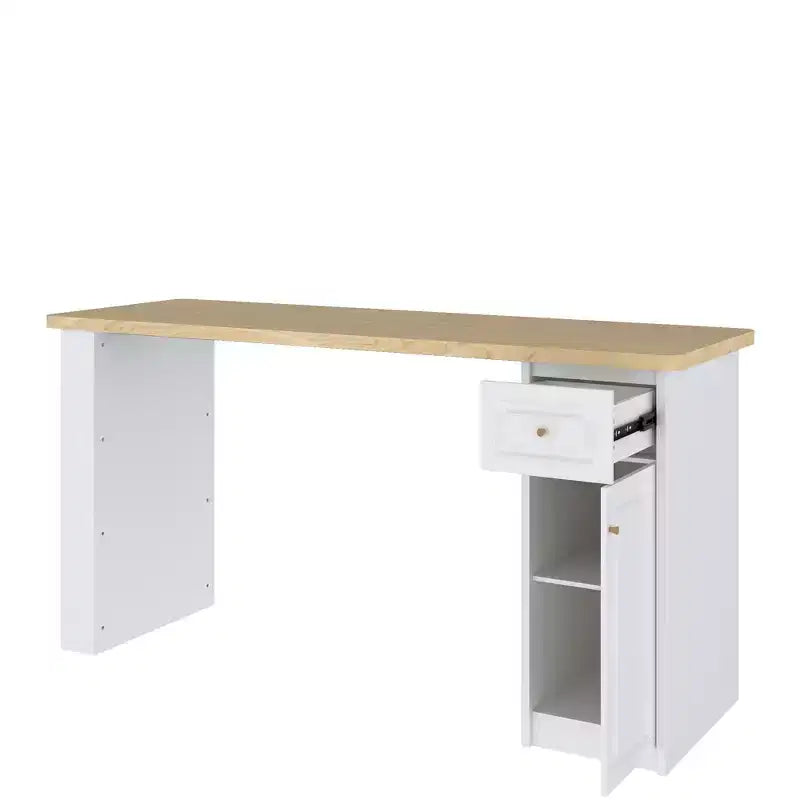 Meuble de buanderie autoportant blanc et bois avec étagères réglables et tiroir, 82,7 po larg.