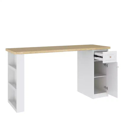 Meuble de buanderie autoportant blanc et bois avec étagères réglables et tiroir, 82,7 po larg.