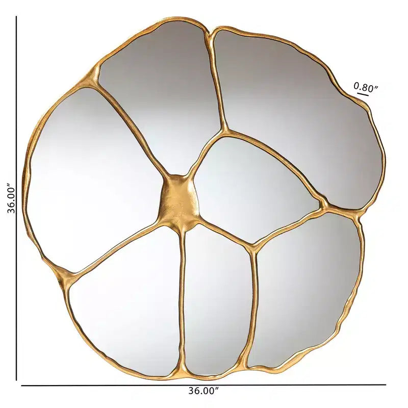 Miroir mural rond en forme de pétales de fleur, doré antique, 36 po, 1 pièce