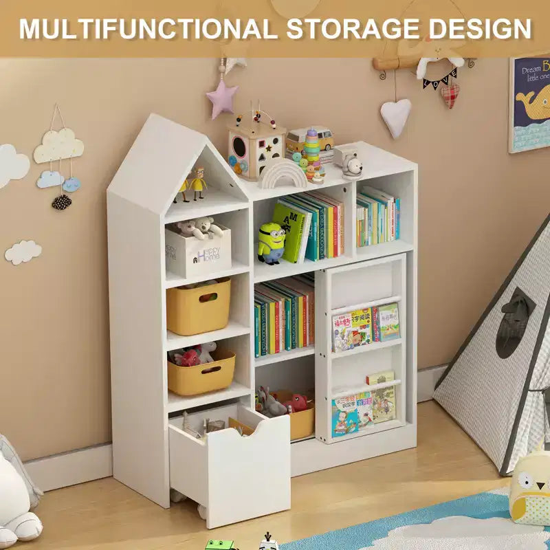 Étagère à Livres pour Enfants 3 Niveaux, 7 Casiers de Rangement, pour 1 Enfant, Blanche