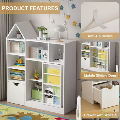 Étagère à Livres pour Enfants 3 Niveaux, 7 Casiers de Rangement, pour 1 Enfant, Blanche
