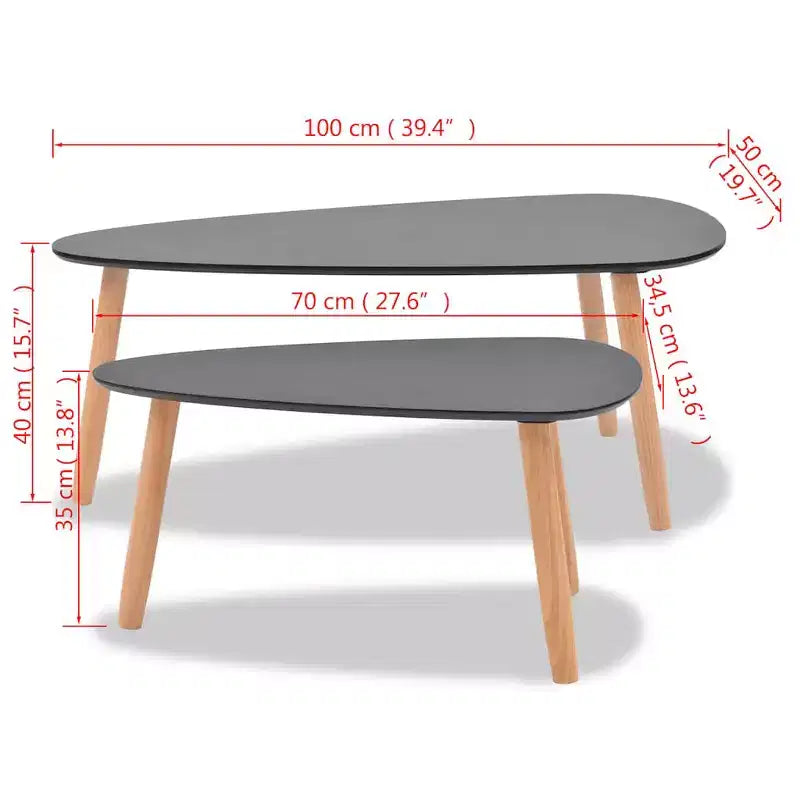 Lot de 2 tables basses ovales noires – Style scandinave à 3 pieds