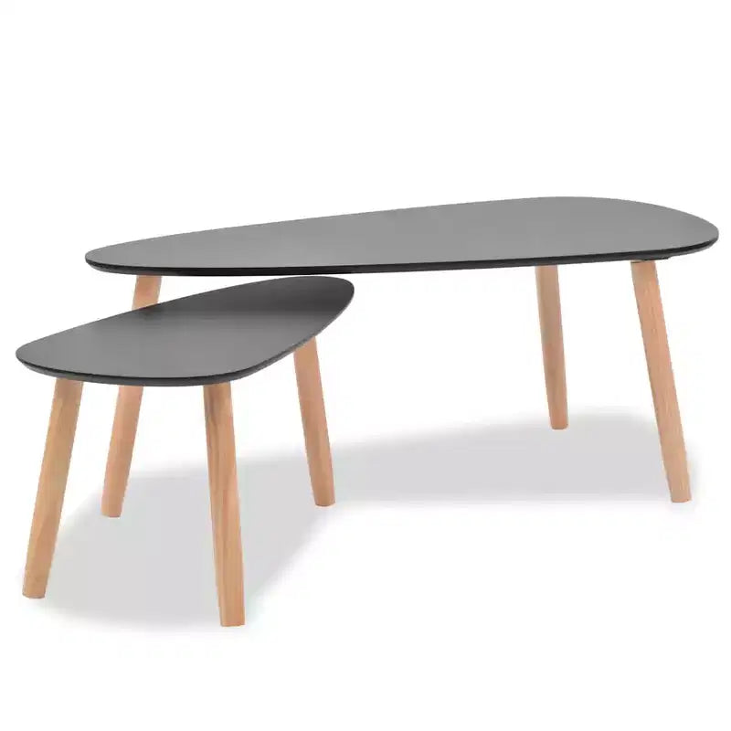 Lot de 2 tables basses ovales noires – Style scandinave à 3 pieds