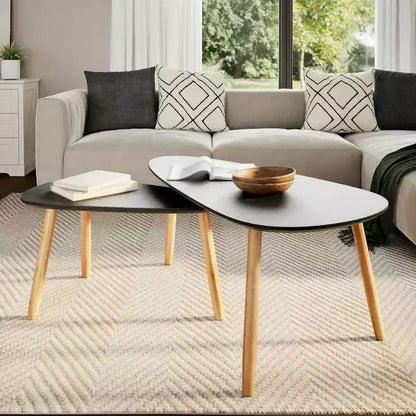 Lot de 2 tables basses ovales noires – Style scandinave à 3 pieds