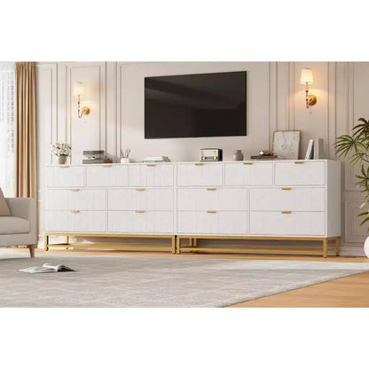Commode à 7 tiroirs noire / grise / blanche avec poignées dorées, simple