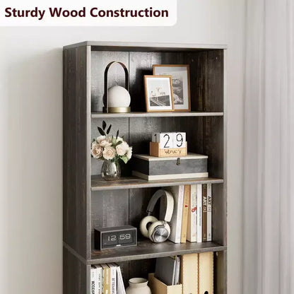 Bibliothèque à 6 niveaux avec porte coulissante style grange, style ferme, 181,4 cm H – Noir / Chêne foncé / Gris / Couleur rétro / Blanc