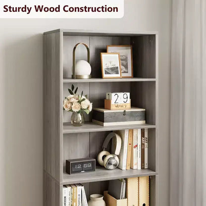 Bibliothèque à 6 niveaux avec porte coulissante style grange, style ferme, 181,4 cm H – Noir / Chêne foncé / Gris / Couleur rétro / Blanc