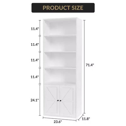 Bibliothèque à 6 niveaux avec porte coulissante style grange, style ferme, 181,4 cm H – Noir / Chêne foncé / Gris / Couleur rétro / Blanc