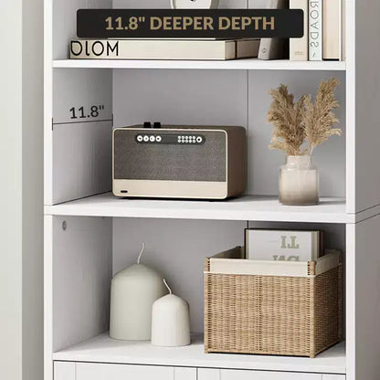 Bibliothèque à 6 niveaux avec porte coulissante style grange, style ferme, 181,4 cm H – Noir / Chêne foncé / Gris / Couleur rétro / Blanc