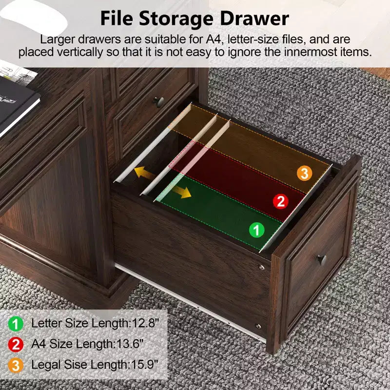 Bureau d'ordinateur de ferme 60 po avec tiroirs et armoire – Noir / Marron / Blanc, un utilisateur
