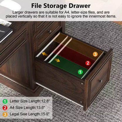 Bureau d'ordinateur de ferme 60 po avec tiroirs et armoire – Noir / Marron / Blanc, un utilisateur