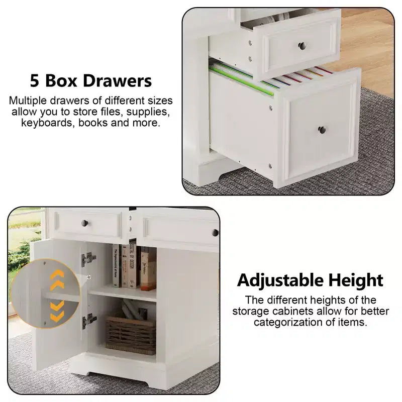 Bureau d'ordinateur de ferme 60 po avec tiroirs et armoire – Noir / Marron / Blanc, un utilisateur