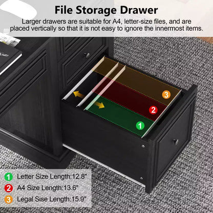 Bureau d'ordinateur de ferme 60 po avec tiroirs et armoire – Noir / Marron / Blanc, un utilisateur